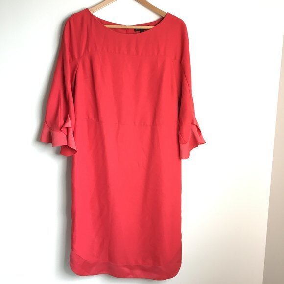 Banana Republic Bell Ruffle Sleeve Belted Midi Dress‎ Red Womens Size 12 - Picture 1 of 4